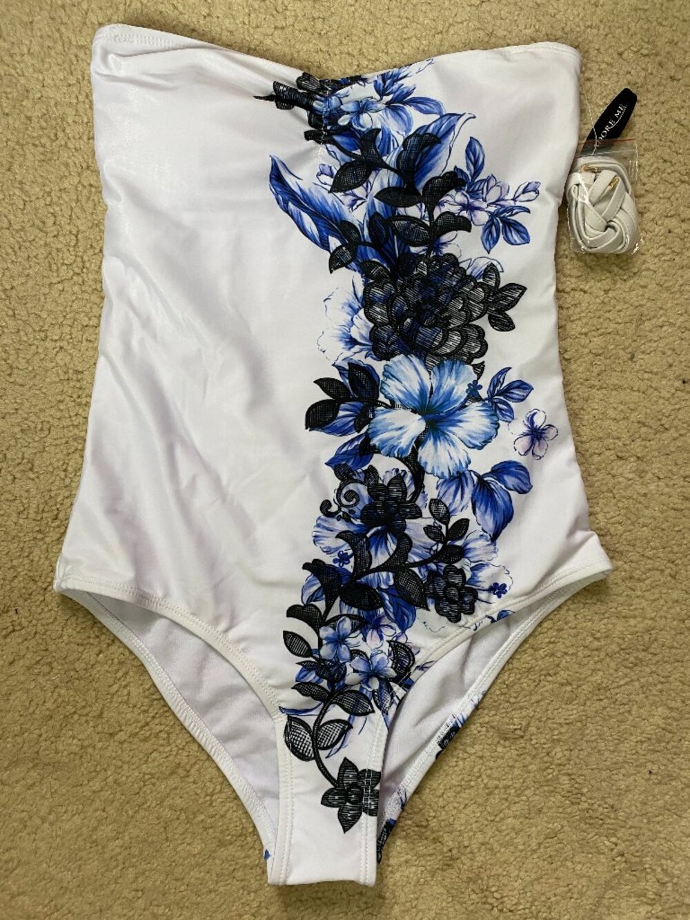 AdoreMe Floral Strapless One-Piece Swim Suit, Small